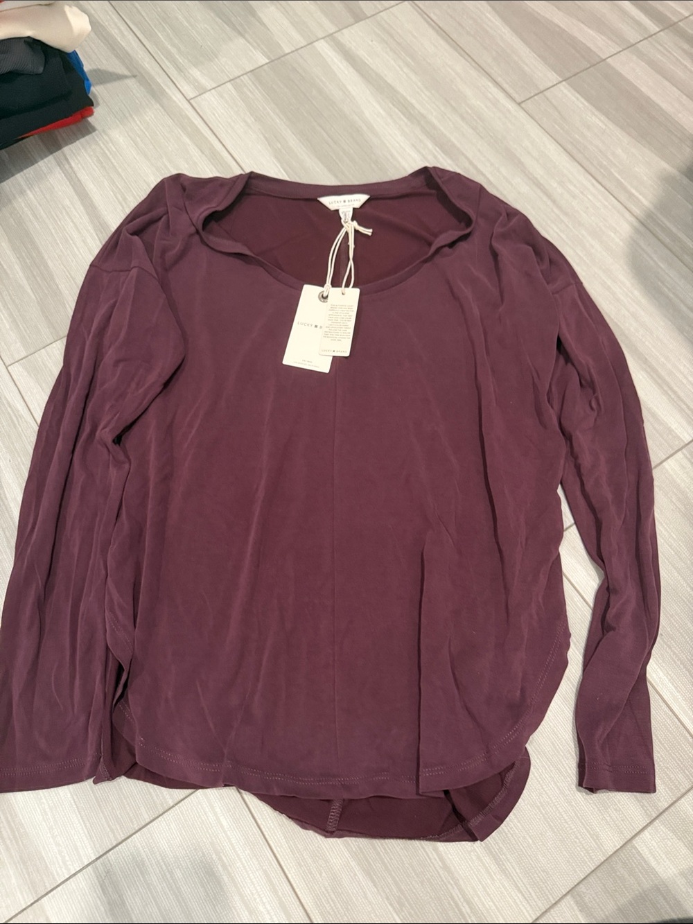 Lucky Brand Plum Scoop Neck Long Sleeve Top
